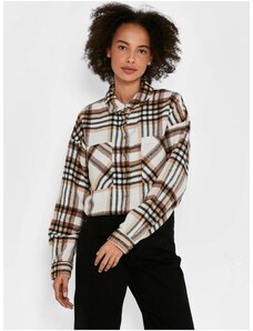 Brown-cream checkered cropped shirt Noisy May Flanny - Women