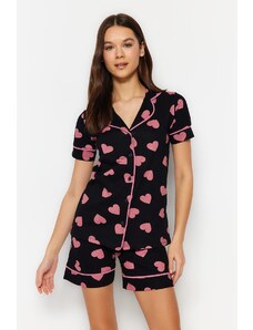 Trendyol Collection Viacfarebná 100% bavlna so srdiečkovým vzorom lemovanie detailné pletené pyžamové šortky