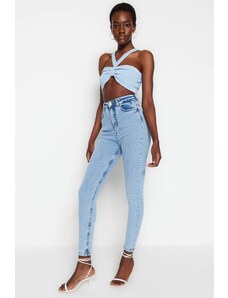 Trendyol Collection Svetlomodré úzke džínsy s vysokým pásom
