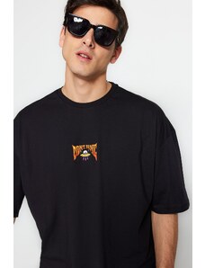 Trendyol Collection Čierne oversize/široký strih s krátkym rukávom priestor s potlačou 100% bavlna tričko