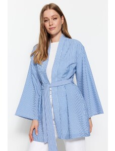 Trendyol Weave Priehľadné pruhované kimono & Kaftan s modrým pásom