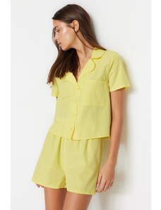 Trendyol Yellow Terrycotton Shirt-Shorts Woven Pajamas Set