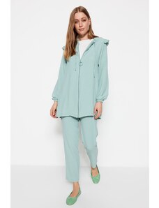 Trendyol Mint Shoulder Frilly Hooded Woven Aerobin Tunic-Pants Suit