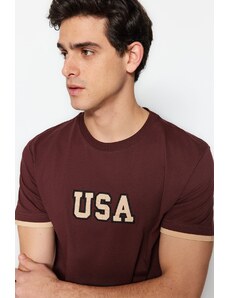 Trendyol hnedé pánske tričko s pravidelným/pravidelným strihom Detail Color Block 100% bavlnené tričko.