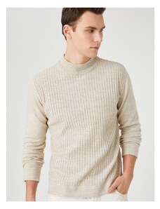Koton Knitwear Sweater with Knitted Motif Half Turtleneck Slim Cut