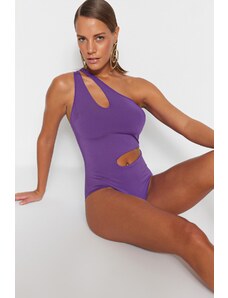 Trendyol Purple Regular Leg Swimsuit s jedným ramenom / oknom