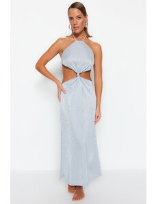 Trendyol Blue vypasované maxi pletené šaty out/window beach dress