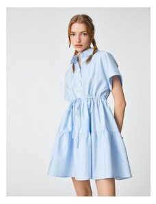 Košeľové šaty Koton Poplin s krátkymi rukávmi, volány na gombíky, nazbieraný pás.