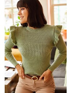 Olalook Dámsky sveter z hrubého úpletu Aqua Green Sleeve
