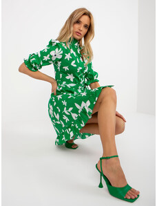 Fashionhunters Zelené šaty na zips s potlačou a volánom