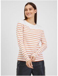 Orsay Orange and White Women Striped T-Shirt - Women