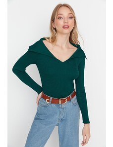 Trendyol Smaragdovo zelený golier detailný pletený sveter