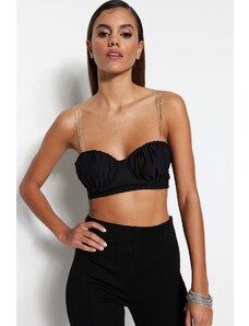 Trendyol Black Crop Lined Woven Bustier with Shiny Stones
