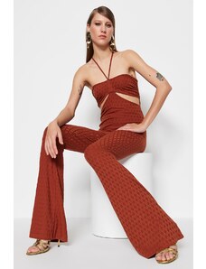 Trendyol Cinnamon Knitted Overalls with Window/Cut Out Detailed, Textured and Patterned