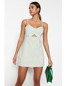 Trendyol Green Checkered Window Detailed Strappy Mini Woven Jumpsuit
