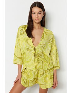 Trendyol Collection Viacfarebné vzorované šnurovanie Detailné viskózové košele a šortky Tkané pyžamá