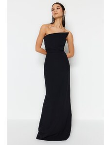 Trendyol Collection Čierne dlhé večerné šaty na jedno rameno