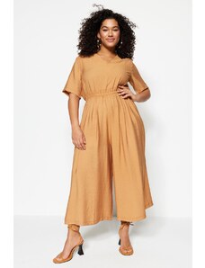 Trendyol Curve Camel Woven Overalls with Elastic Waist