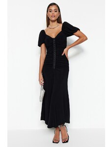 Trendyol Collection Čierne priliehavé pletené štýlové večerné šaty