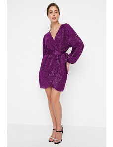 Trendyol fialové flitrové večerné šaty