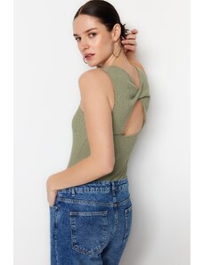 Trendyol Green With Low-Cut Back Fitted/Sticky Corduroy Flexible Knitted Body with Snap Snaps