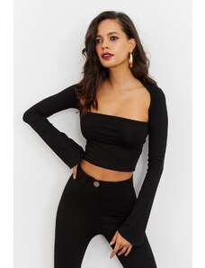 Cool & Sexy Women's Black Crop Top with Window B1905