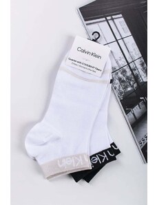 Calvin Klein Biele členkové ponožky Quarter Logo Welt - dvojbalenie