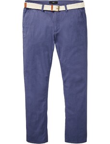 bonprix Chino strečové nohavice s komfortným strihom a opaskom, rovné, farba modrá