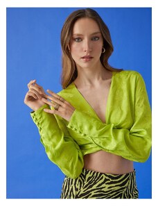 Koton Jacquard Crop Blouse with Tie Detailed Long Sleeves