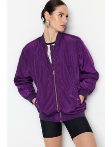 Trendyol fialový oversize bomber kabát s plisovanými rukávmi