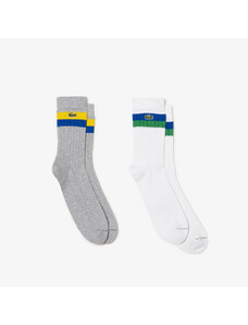 Lacoste Unisex pruhované rebrované bavlnené ponožky s vysokým strihom v dvoch baleniach