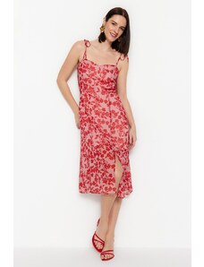 Trendyol Collection Červené Midi tkané tkané šaty s kvetinovým vzorom