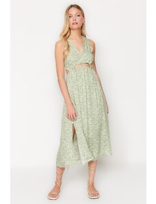 Trendyol zelené tkané okno detailné vzorované midi tkané šaty