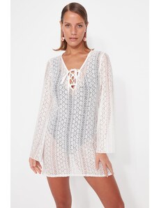 Trendyol White Mini Woven Tie Lace Beach Dress
