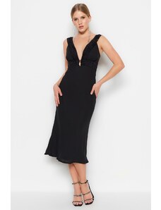 Trendyol Čierne podšité tkané elegantné večerné šaty