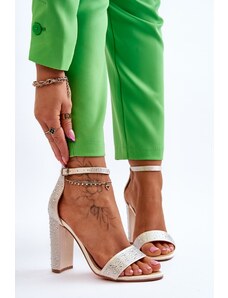 Basic Béžové kožené trblietavé sandále s kryštálikmi