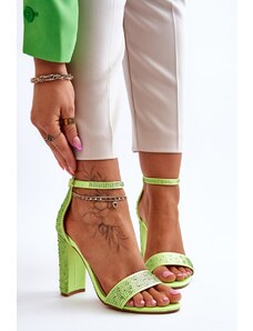 Basic Zelené kožené trblietavé sandále s kryštálikmi