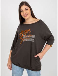 Fashionhunters Khaki size plus blouse with print and rhinestones