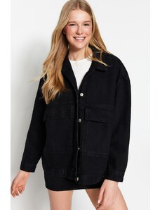 Trendyol Čierne vrecko detailná oversized džínsová bunda