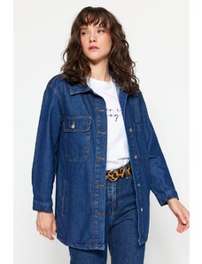 Trendyol Modest Námornícka modrá oversize džínsová bunda bez lycry