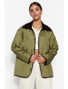 Trendyol Collection Khaki Oversize Velvet Golier Detailed Quilted Puffer Jacket