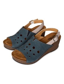 Vlnka Dámske kožené sandále na kline Valéria modrá veľkosti obuvi - dospelí 39