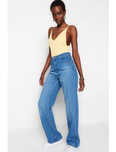 Trendyol Collection Tmavomodré prémiové lyocellové džínsy so širokým pásom