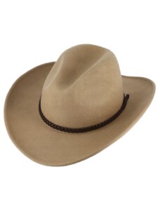 Fiebig - Headwear since 1903 Mäkký béžový klobúk v štýle western - tvárny (tvarovateľná krempa) s drôtom po okraji a koženým remienkom