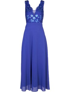 bonprix Šifónové šaty s flitrovanou výšivkou, farba modrá, rozm. 54
