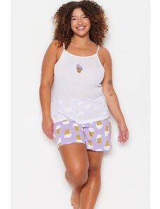 Trendyol Curve White Printed Halter Knitted Pajamas Set
