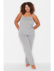 Trendyol Curve Gray Knitted Lace Detailed Pajamas Set