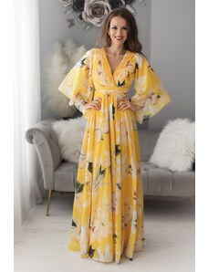 miadresses.sk Žlté kvetinové šaty s voľnými rukávmi