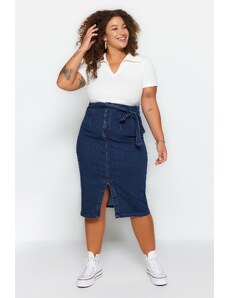 Trendyol Curve Tmavomodrá džínsová sukňa s vysokým pásom a vysokým pásom