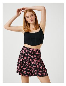 Koton Wide Leg Shorts with Floral Pleats Rayon Blend